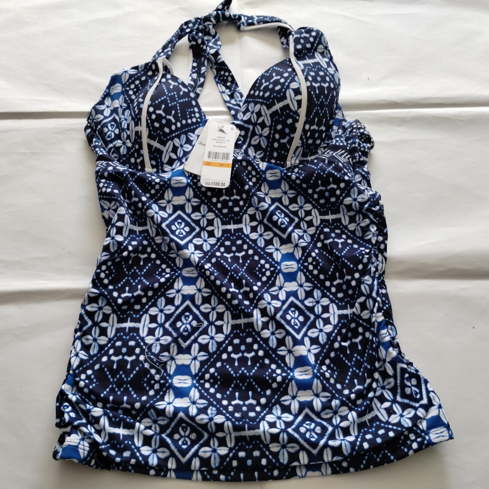 Tommy Bahama Blue and White Swim Top
